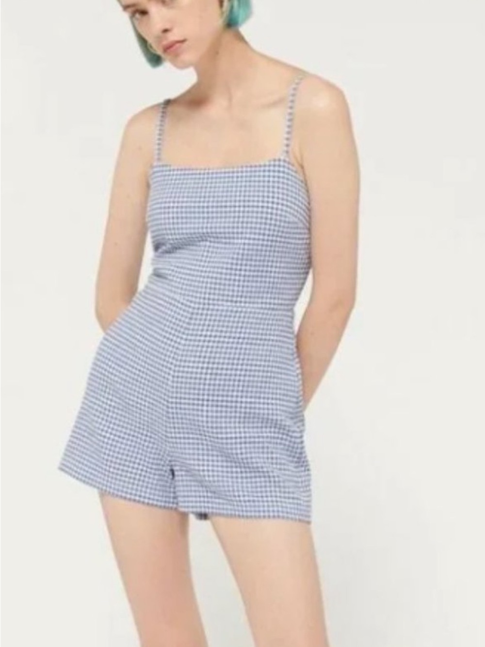 Urban Outfitters Blue Gingham Tie-Front Romper